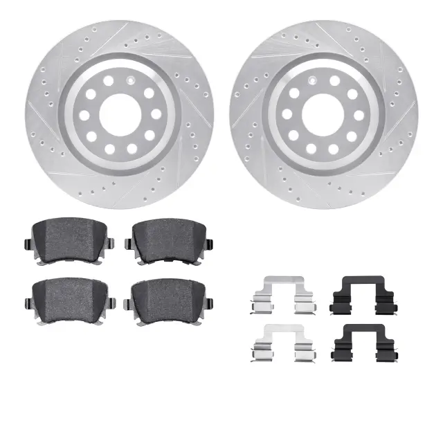 751274058 - : DFC Rotors-Drilled &amp; Slotted-Silver w/ 5000 Advanced Brake Pads Incl Hdw for DYNAMIC FRICTION Image