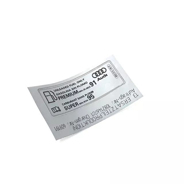 8E0010190R - Body: Fuel Label for Audi: A6, A6 Quattro, A7 Quattro, Q5, Q7, RS7 Sportback, S6, SQ5 Image