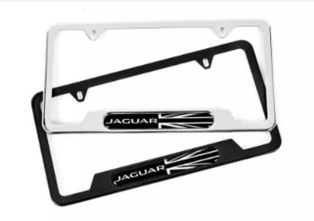 C2Z20532 - Exterior: License Plate Frame - Union Jack - Polished for Jaguar: E-Pace, F-Pace, F-Type, I-Pace, XE, XF, XJ, XJR575, XK Image