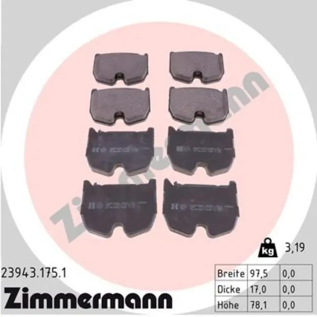239431751 - Brakes &amp; Brake Parts: Zimmermann 23943.175.1 Disc Brake Pad Set for ZIMMERMANN Image