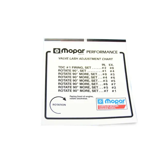 P4452989 - : Valve Lash Chart for Mopar Image