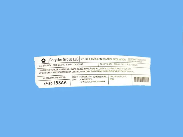 Vehicle Emission Control Information Label - Mopar (47480153AA)
