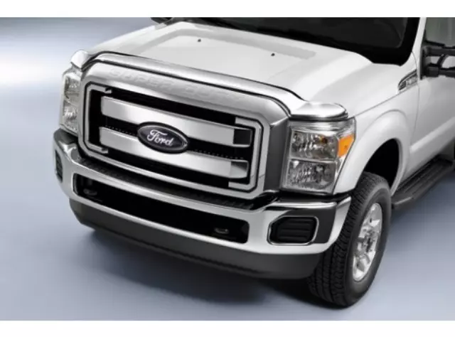 CC3Z16C900B - Exterior: Hood Deflector - Chrome for Ford: E-350 Super Duty, E-450 Super Duty, F-250 Super Duty, F-350 Super Duty, F-450 Super Duty, F-550 Super Duty Image