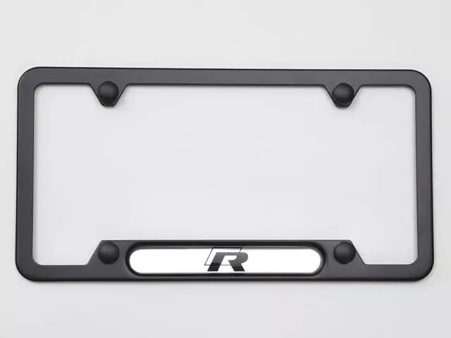 5H0071801 - Exterior: License Plate Frame - New Style R Logo for Volkswagen: Arteon, Atlas, Beetle, CC, Golf, Tiguan, Touareg Image