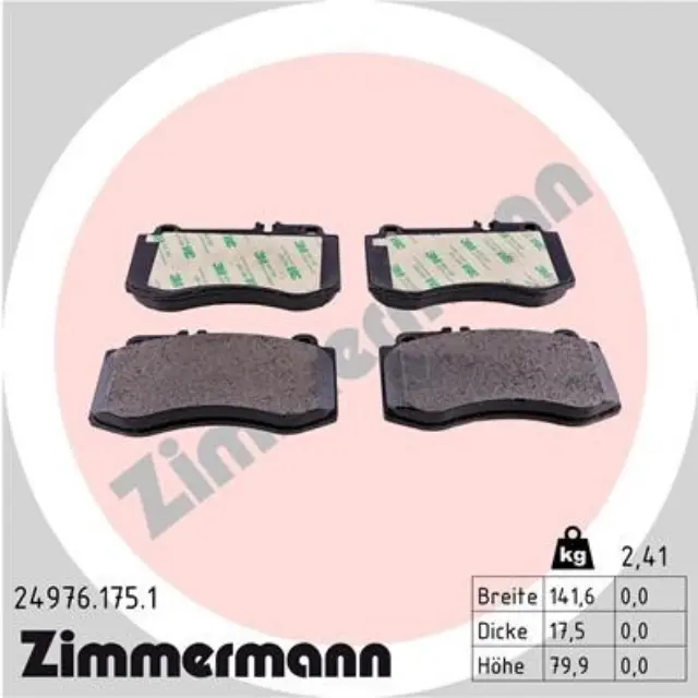 249761751 - Brakes &amp; Brake Parts: Zimmermann 24976.175.1 Disc Brake Pad Set for ZIMMERMANN Image