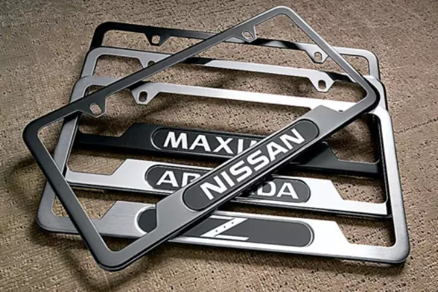 999MBAMSAT - Exterior: License Plate Frame, Satin Finish Slimline for Nissan: 350Z, 370Z, Altima, Armada, Cube, Frontier, Maxima, Murano, Pathfinder, Quest, Rogue, Sentra, TITAN, Versa, Xterra Image