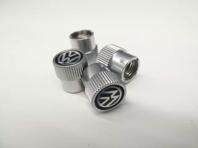 Valve Stem Caps - Black On Silver - Volkswagen (000-071-215-J)