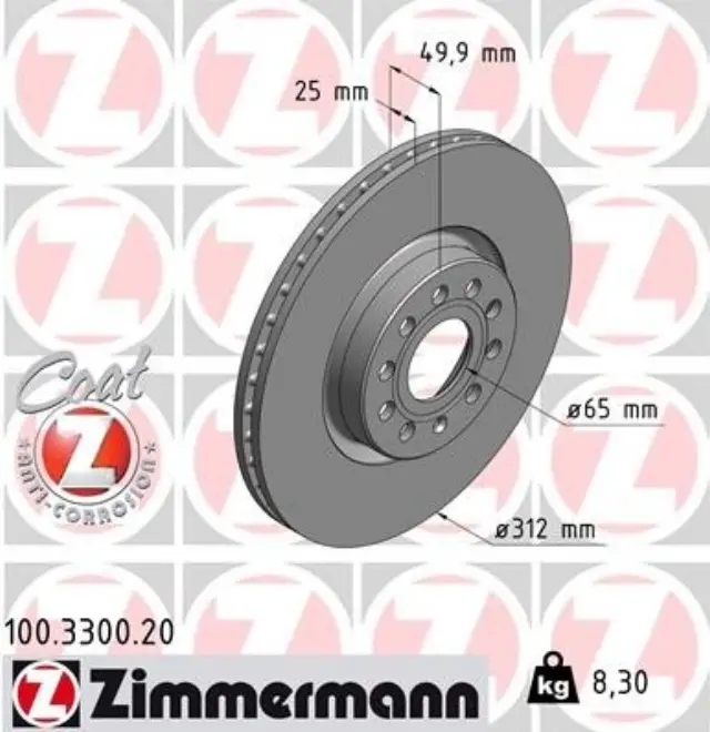 100330020 - : Zimmermann 100.3300.20 Disc Brake Rotor for ZIMMERMANN Image
