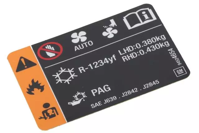 94524654 - : Air Conditioning Refrigerant and Fan Blade Warning Label for Chevrolet: Spark Image