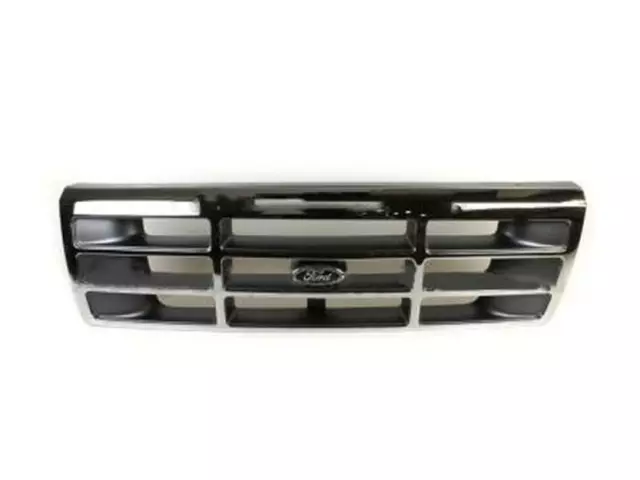 92 thru 97 F-250 F-350 OEM Genuine Ford Platinum Chrome Grill Grille w/ Emblem - Ford (F4TZ-8200-A)
