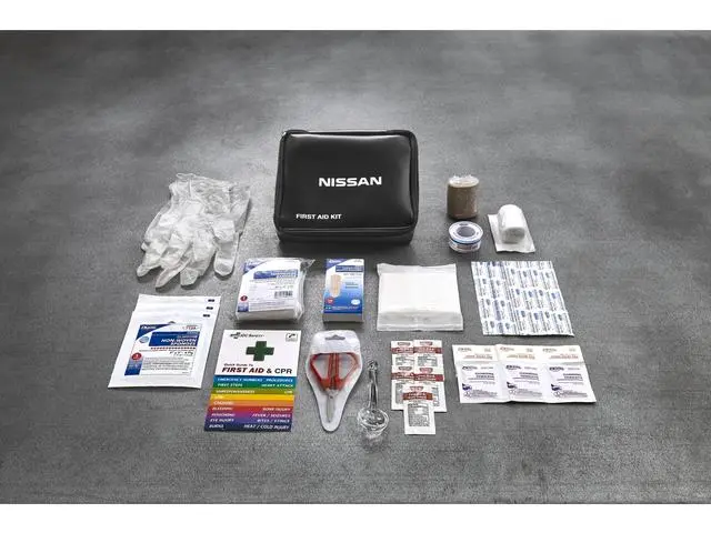 999M1ST000 - Interior: First Aid Kit for Nissan: 200SX, 240SX, 300ZX, 350Z, 370Z, 720, Altima, ARIYA, Armada, Axxess, Cube, Frontier, Juke, Kicks, Kicks Play, LEAF, Maxima, Murano, NV1500, NV200, NV2500, NV3500, NX, Pathfinder, Pickup, Pulsar, Pulsar NX, Qashqai, Quest, Rogue, Rogue Sport, Sentra, Stanza, TITAN, TITAN XD, Van, Versa, Versa Note, Xterra Image