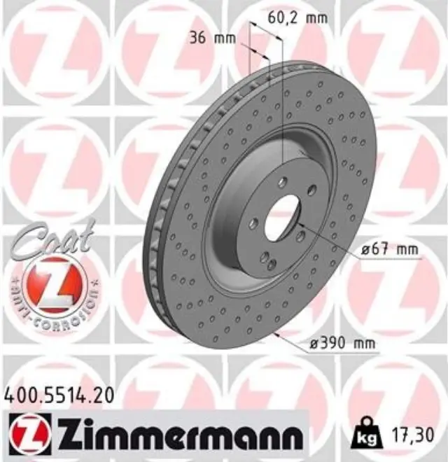 400551420 - : Zimmermann 400.5514.20 Disc Brake Rotor for ZIMMERMANN Image