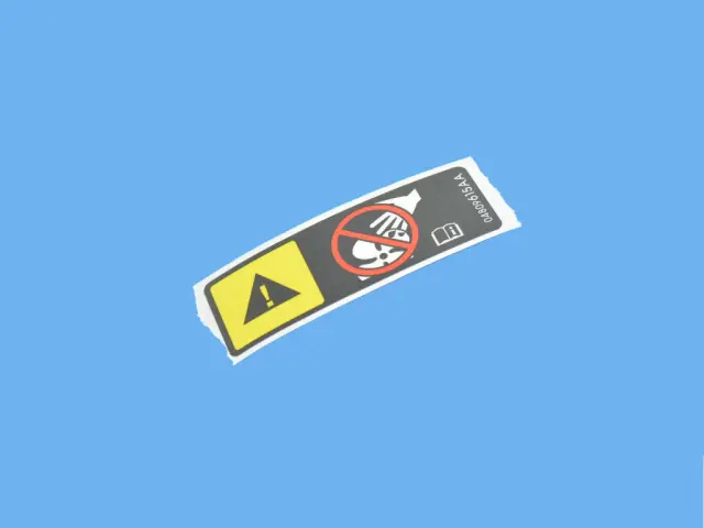 4809615AA - Labels: Fan Caution Label for Chrysler: Pacifica | Dodge: Caliber, Dart, Ram 1500 | Fiat: 500 | Jeep: Compass, Grand Cherokee, Patriot, Wrangler, Wrangler JK | Ram: ProMaster 1500, ProMaster 2500, ProMaster 3500, ProMaster City, ProMaster EV Image