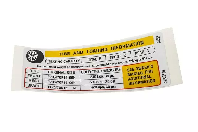 94556874 - : Tire Pressure Label for GM Image