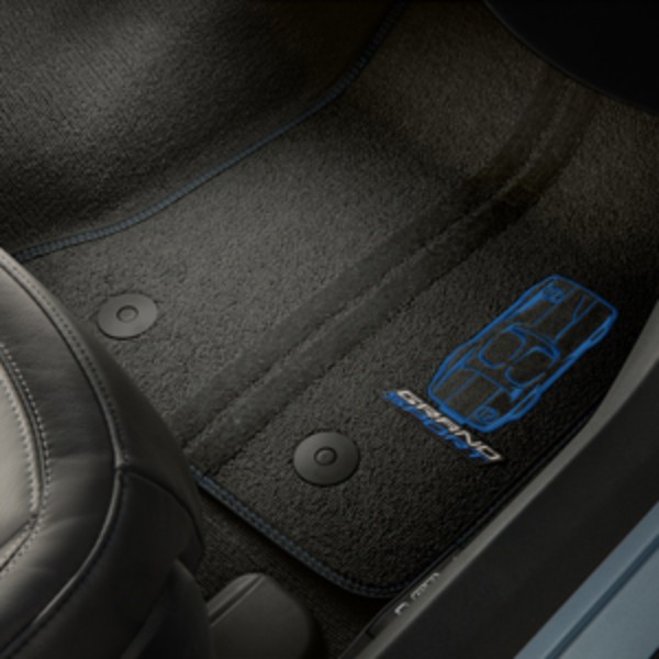 23384153 - : First-Row Premium Carpeted Floor Mats in Jet Black with Tension Blue Stitching and Grand Sport Logo for ACDelco Image