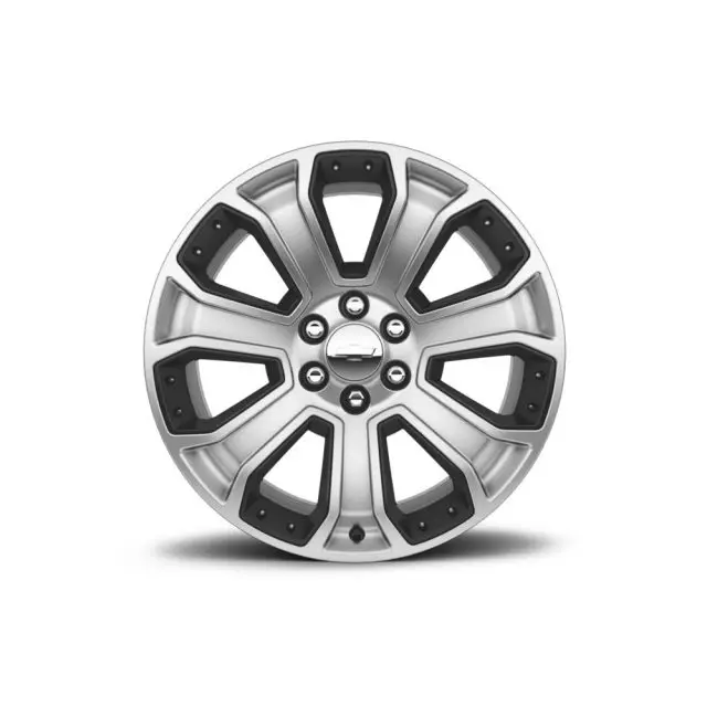 19301164 - : 22 Wheel, 7-Spoke Silver (Does not include tire, center cap, wheel lock kit or lug nuts) for Cadillac: Escalade, Escalade ESV | Chevrolet: Silverado 1500, Silverado 2500 HD, Silverado 3500 HD, Suburban, Suburban 3500 HD, Tahoe | GMC: Yukon Image