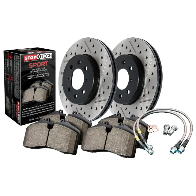 97842000F - : StopTech Sport Axle Pack; Slotted and Drilled; Front Brake Kit with Brake lines for Stoptech Image