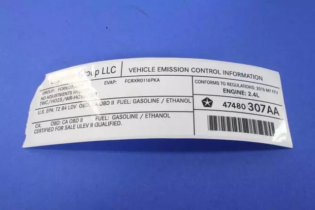 Vehicle Emission Control Information Label - Mopar (47480307AA)