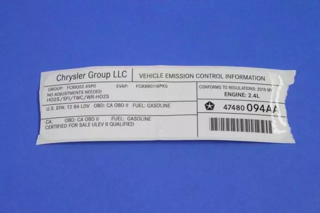 47480094AA - Labels: Vehicle Emission Control Information Label for Dodge: Dart Image