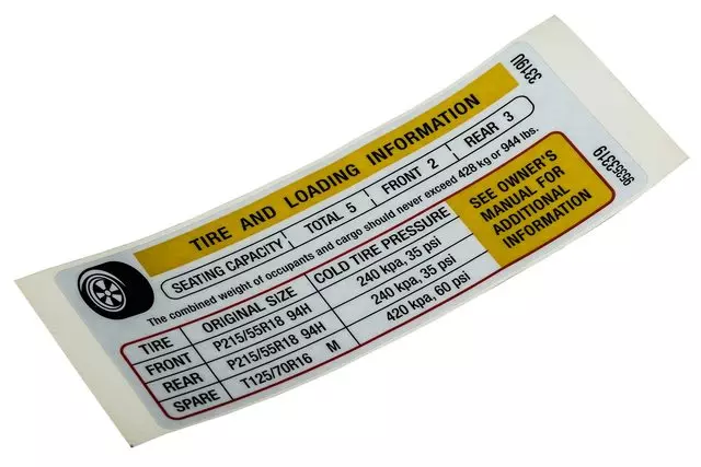 95353319 - : Tire Info Label for GM Image
