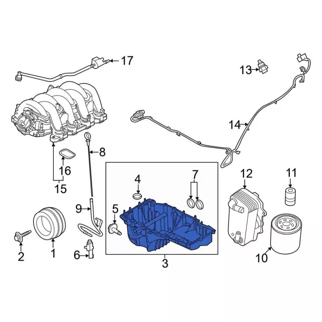 LC3Z6675E - Engine: Oil Pan for Ford: E-350 Super Duty, E-450 Super Duty, F-250 Super Duty, F-350 Super Duty, F-450 Super Duty, F-550 Super Duty Image