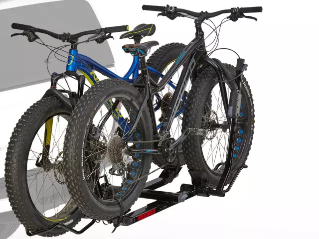 VKB3Z7855100M - Towing: Hitch Mounted Bike Carrier - Tilt - 2 Bike for Ford: Bronco, Bronco Sport, E-350 Super Duty, E-450 Super Duty, Edge, Escape, Expedition, Explorer, F-150, F-250 Super Duty, F-350 Super Duty, F-450 Super Duty, F-550 Super Duty, Maverick, Ranger, Transit Connect Image