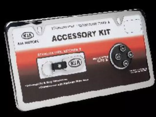 UM012AY106KT - : License Plate Frame Kit for Kia: Amanti, Borrego, Cadenza, Forte, Forte Koup, K900, Optima, Rio, Rondo, Sedona, Sorento, Soul, Soul EV, Spectra, Sportage Image