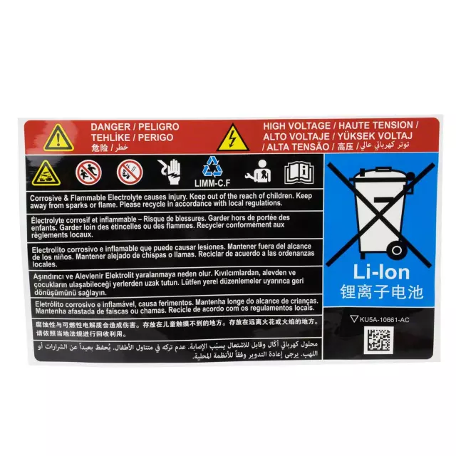 KU5Z5400014A - Body: Battery Label for Ford: E-Transit, F-150 Lightning | Lincoln: Nautilus Image