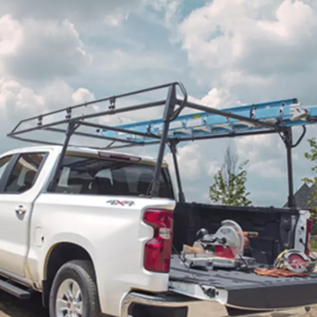 19417971 - Hauling: Bed Full-Frame Steel Utility Ladder Rack By for Chevrolet: Colorado, Silverado 1500, Silverado 1500 Classic, Silverado 1500 HD Classic, Silverado 1500 LD, Silverado 1500 LTD, Silverado 2500 HD, Silverado 2500 HD Classic, Silverado 3500 Classic, Silverado 3500 HD | GMC: Sierra 1500, Sierra 1500 Classic, Sierra 1500 HD Classic, Sierra 1500 Limited, Sierra 2500 HD, Sierra 2500 HD Classic, Sierra 3500 Classic, Sierra 3500 HD Image