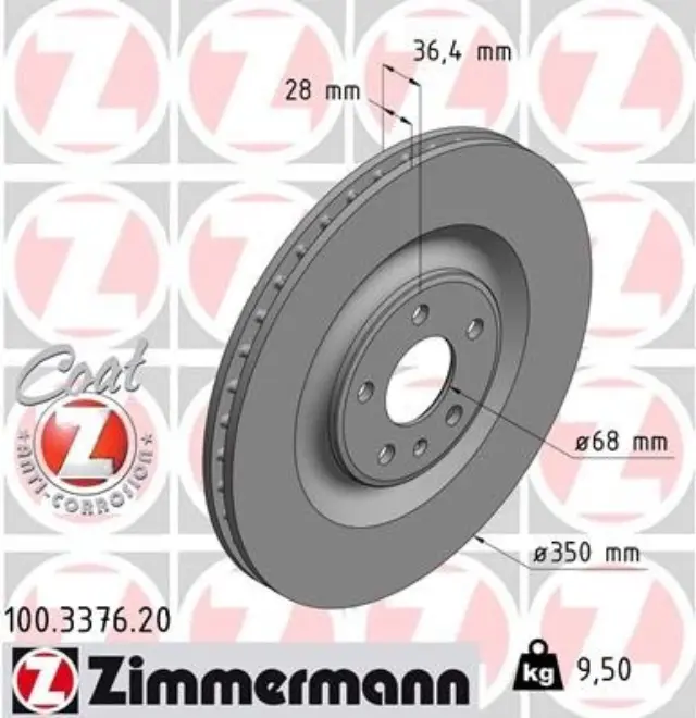 100337620 - Brakes &amp; Brake Parts: Zimmermann 100.3376.20 Disc Brake Rotor for ZIMMERMANN Image