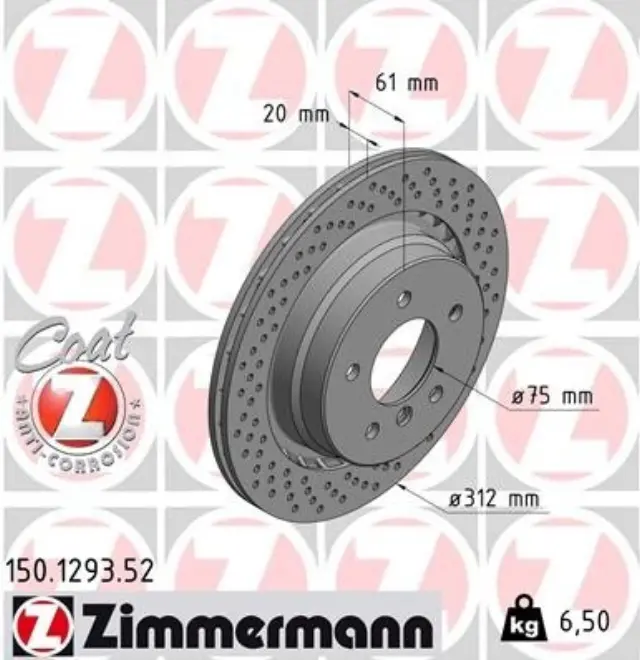 150129352 - : Zimmermann 150.1293.52 Disc Brake Rotor for ZIMMERMANN Image