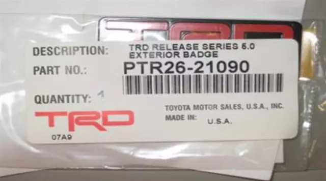 Badge, TRD  Badge. Exterior Emblem. - Toyota (PTR26-21090)