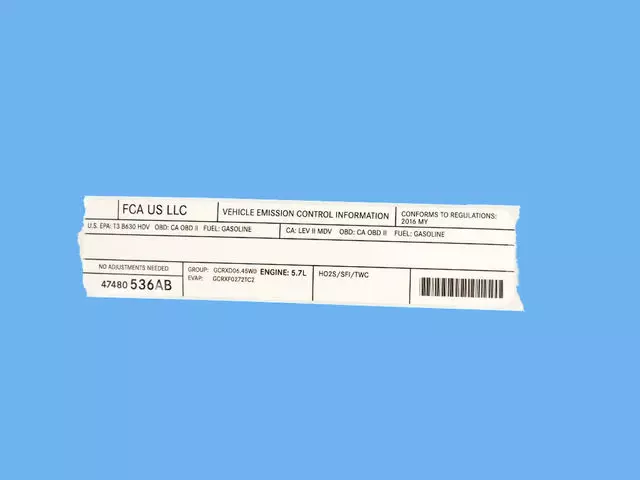 Vehicle Emission Control Information Label - Mopar (47480536AB)