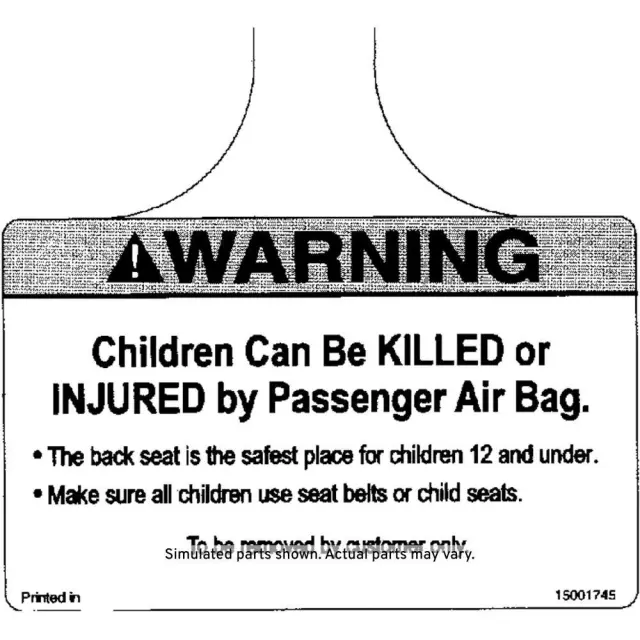 15001745 - : Instrument Panel Airbag Warning Tag for Cadillac: Eldorado | Chevrolet: Impala | Oldsmobile: Aurora, Cutlass Image