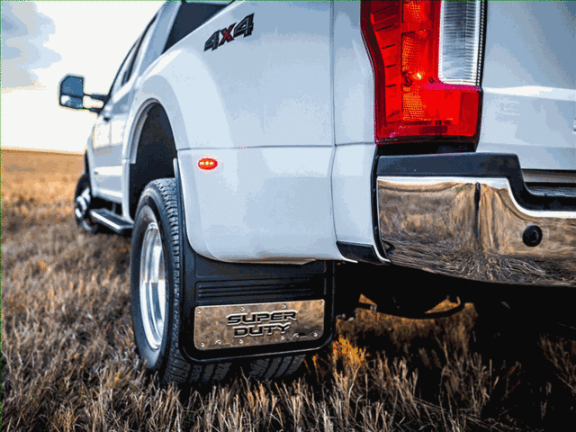 Splash Guards - Gatorback By Truck Hardware, Rear Pair, DRW W/Super Duty Die-Stamped Stainless Insert - Ford (VHC3Z-16A550-X)