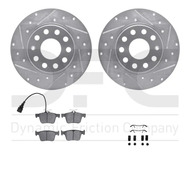 751274354 - : DFC Rotors-Drilled &amp; Slotted-Silver w/ 5000 Advanced Brake Pads Incl Hdw for DYNAMIC FRICTION Image