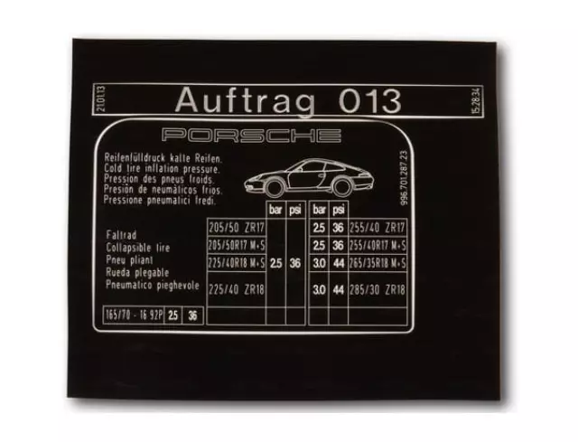 99670128723 - : Sticker, tire pressure for Porsche 996 with all-wheel drive for Porsche Image