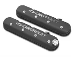 241402 - : Tall LS Valve Cover with Bowtie/Chevrolet Logo - Satin Black Machined Finish for Holley Image