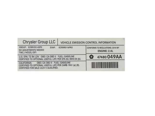 47480049AA - Labels: Vehicle Emission Control Information Label for Dodge: Dart Image