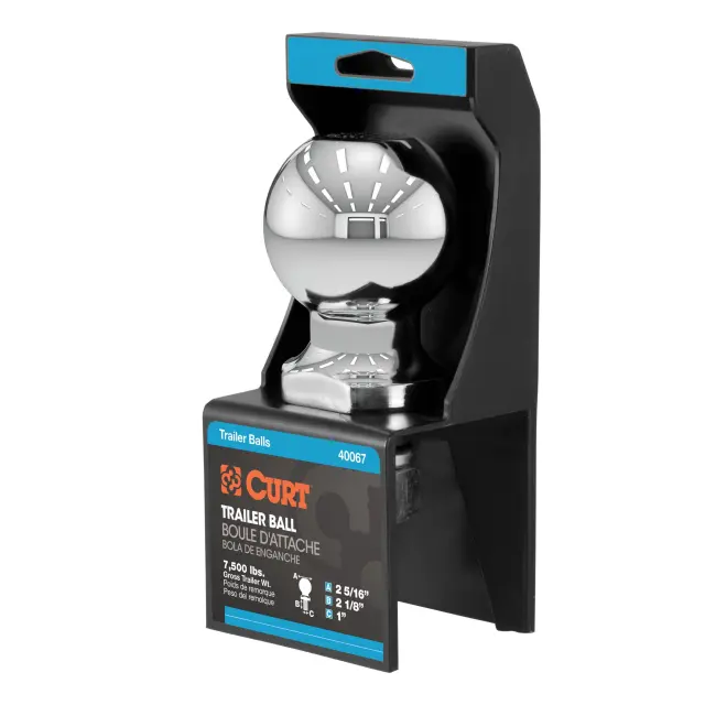 40067 - : 2-5/16" Trailer Ball (1" x 2-1/8" Shank, 7,500 lbs., Chrome, Packaged) for CURT Image