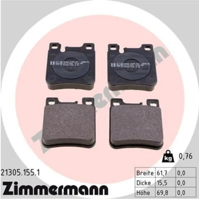 213051551 - : Zimmermann 21305.155.1 Disc Brake Pad Set for ZIMMERMANN Image