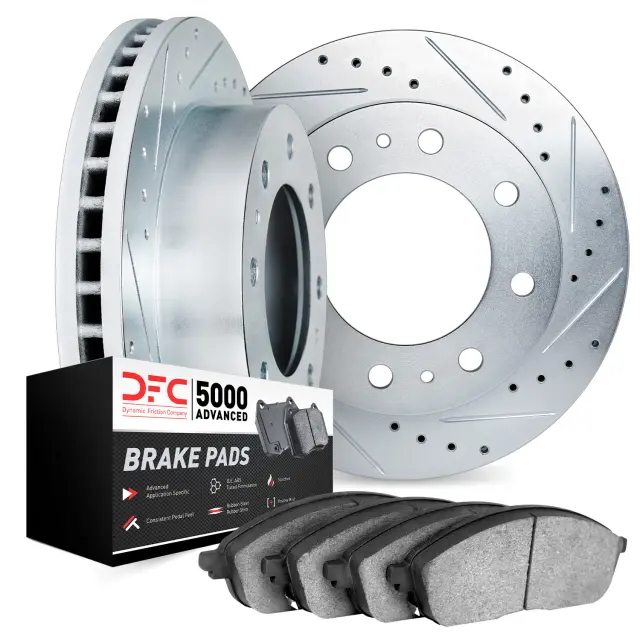 750240002 - : DFC Brake Rotor - Drilled &amp; Slotted - Silver w/5000 Advanced Brake Pads for DYNAMIC FRICTION Image