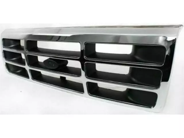 92 thru 97 F-250 F-350 OEM Genuine Ford Platinum Chrome Grill Grille w/ Emblem - Ford (F4TZ-8200-A)