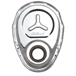 4860 - : Timing Cover SBC Stamped Steel W/Welded Star &amp; Logo Chrome for Edelbrock Image