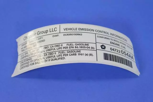 4722054AA - Body: Emission Label for Chrysler: Town &amp; Country | Dodge: Grand Caravan | Ram: C/V Image