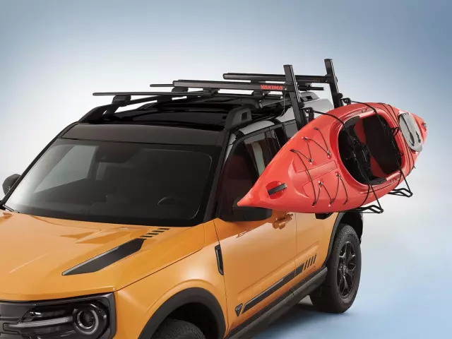 VKB3Z7855100B - Hauling: 2020-2023 Ford Yakima Rack Mounted Load Assist Kayak Carrier w/ Locks for Ford: Bronco, Bronco Sport, E-350 Super Duty, E-450 Super Duty, EcoSport, Edge, Escape, Expedition, Explorer, F-150, F-250 Super Duty, F-350 Super Duty, F-450 Super Duty, F-550 Super Duty, Maverick, Ranger, Transit Connect Image