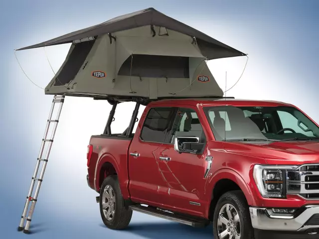VLL3Z99000C38B - Exterior: Tepui Gray &amp; Navy Rack Mounted Tent for Ford: E-350 Super Duty, E-450 Super Duty, F-150, F-250 Super Duty, F-350 Super Duty, F-450 Super Duty, F-550 Super Duty Image