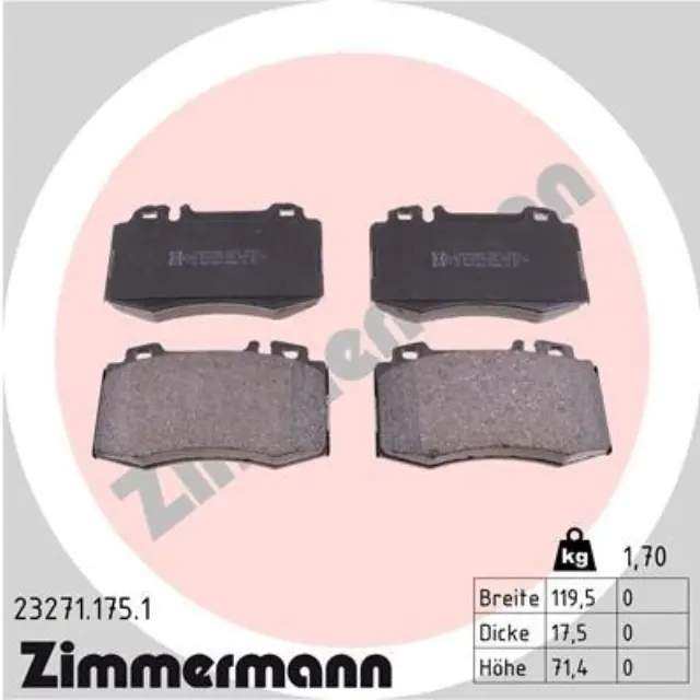 232711751 - : Zimmermann 23271.175.1 Disc Brake Pad Set for ZIMMERMANN Image
