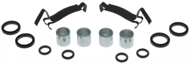 18K265X - Brake: Front Disc Brake Caliper Hardware Kit with Clips and Bushings for Buick: Commercial Chassis, Electra, LeSabre, Roadmaster | Cadillac: Brougham, Commercial Chassis, DeVille, Fleetwood | Chevrolet: Astro, Blazer, C/K Pickup, Caprice, Commercial Chassis, G10, G20, G30, Impala, K5 Blazer, P20, P30, R10, R20, R2500, Suburban C10, Suburban C20, Suburban K10, Suburban K20, Suburban R10, Suburban R1500, Suburban R20, Suburban R2500, Suburban V10, Suburban V1500, Suburban V20, Suburban V2500, V10, V20 | GMC: C1500 Pickup, C2500 Pickup, C3500 Pickup, G1500, G2500, G3500, Jimmy, K1500 Pickup, K2500 Pickup, P2500, P3500, R1500 Pickup, R2500 Pickup, Safari, Suburban C1500, Suburban C2500, Suburban K1500, Suburban K2500, Suburban R1500, Suburban R2500, V1500, V1500 Suburban, V2500, V2500 Suburban | Jeep: Grand Wagoneer, J10, J20 | Oldsmobile: 98, Custom Cruiser, Delta 88 | Pontiac: Parisienne, Safari Image