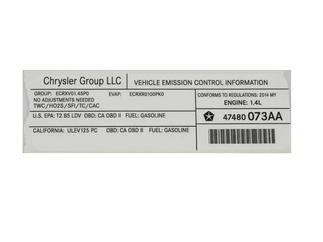 47480073AA - Labels: Vehicle Emission Control Information Label for Mopar Image